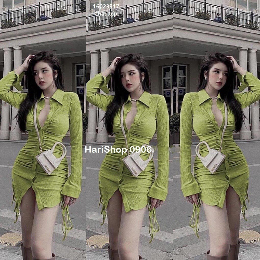 Đầm sơ mi nữ xinh dây rút hai bên xinh xắn trẻ trung
