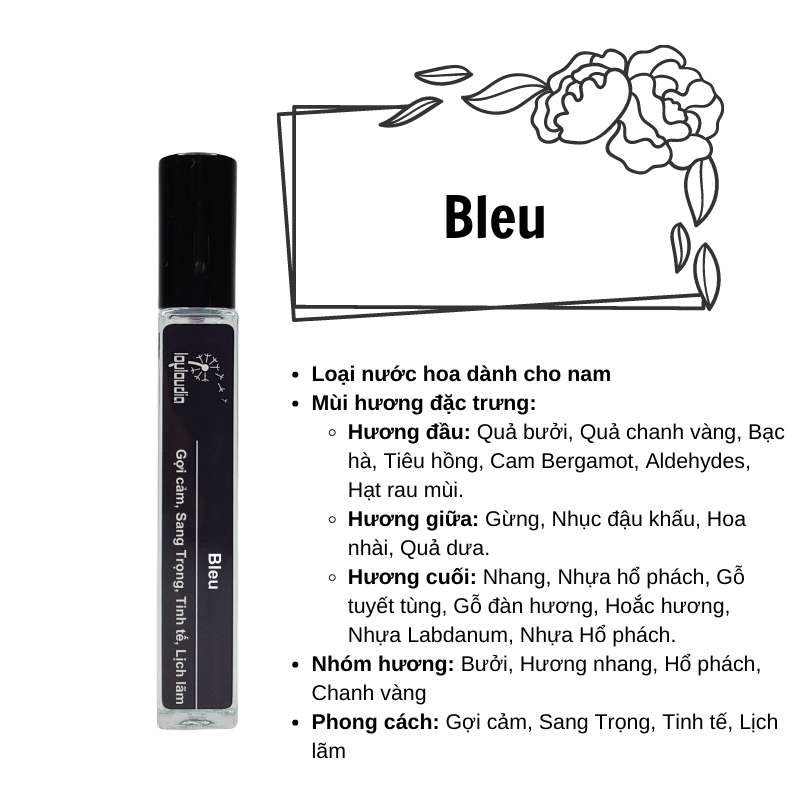 Tinh dầu nước hoa Louloudia Bleu 10ml - sang trọng, tinh tế, lịch lãm - Nam