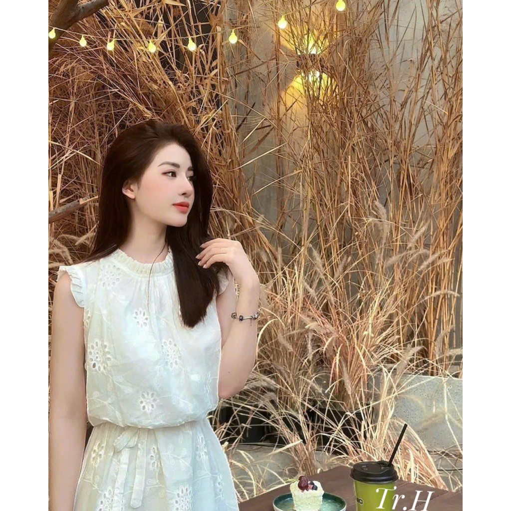 TA_Váy Zara ren thêu 2 lớp màu trắng