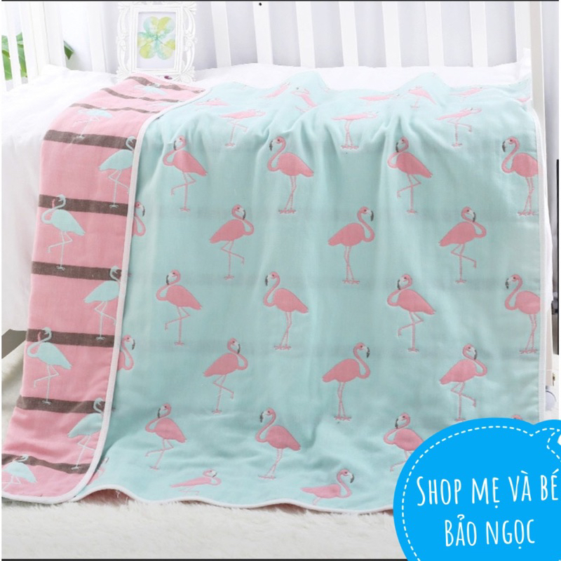 Chăn  choàng xô cho bé 6 lớp cotton muslin họa tiết 2 mặt 110x110cm
