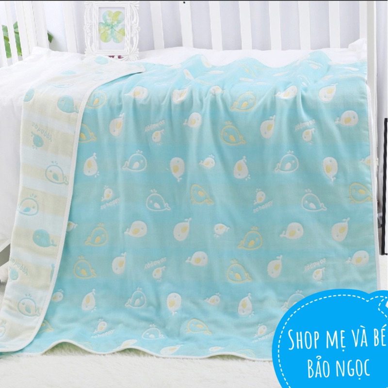 Chăn  choàng xô cho bé 6 lớp cotton muslin họa tiết 2 mặt 110x110cm
