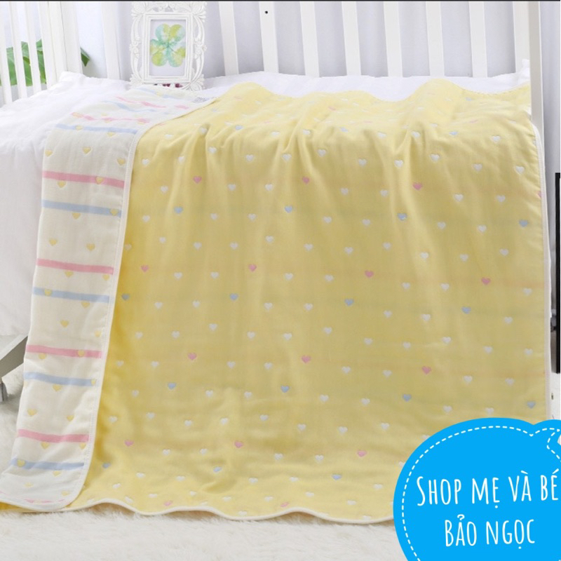 Chăn  choàng xô cho bé 6 lớp cotton muslin họa tiết 2 mặt 110x110cm