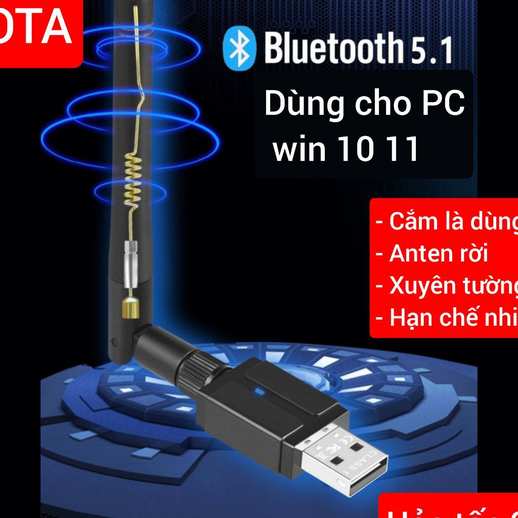 [Hỏa Tốc] Usb Bluetooth 5.1 5.3 có Anten giúp kết nối thiết bị Chuột Loa Tai nghe Bàn phím, dùng cho Máy bàn PC