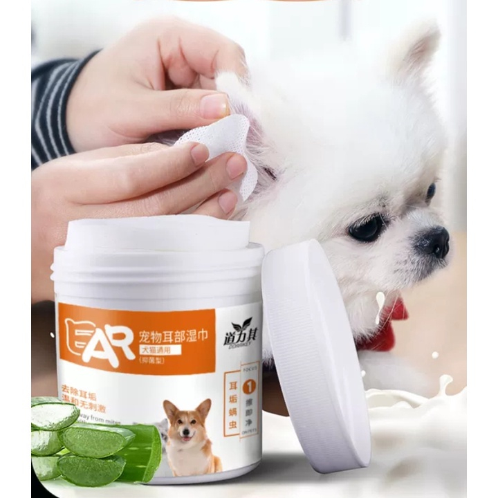 130 cái/hộp khăn lau mắt/tai cho thú cưng ,  Khăn lau lô hội, khăn lau vệ sinh vệ sinh mắt, vệ sinh vết rách thú cưng.