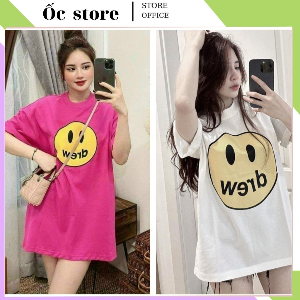 Áo phông nữ DREW, áo thun nữ hình mặt cười form rộng unisex, hàng đẹp chuẩn ảnh shop tự chụp.