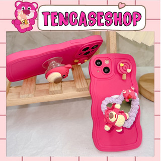 [ 305 ] Ốp lưng ip pro camera gợn sóng hồng neon giá đỡ gấu dâu lotso cute dành cho ip - TENCASESHOP