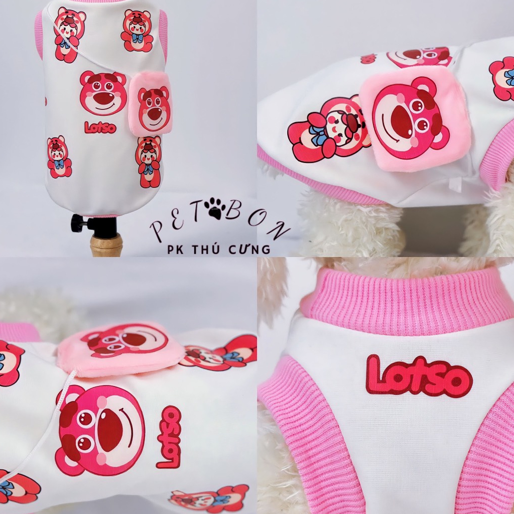 Áo Cho Chó Mèo - Áo Hè Ba Lỗ Gấu Dâu Cho Thú Cưng