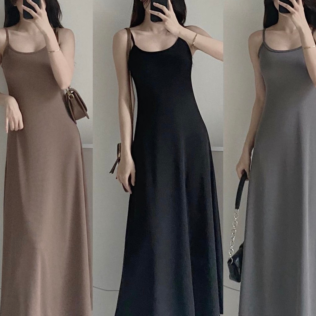 váy 2 dây chất thun tăm lạnh dáng dài myra - VayHAIDAy255