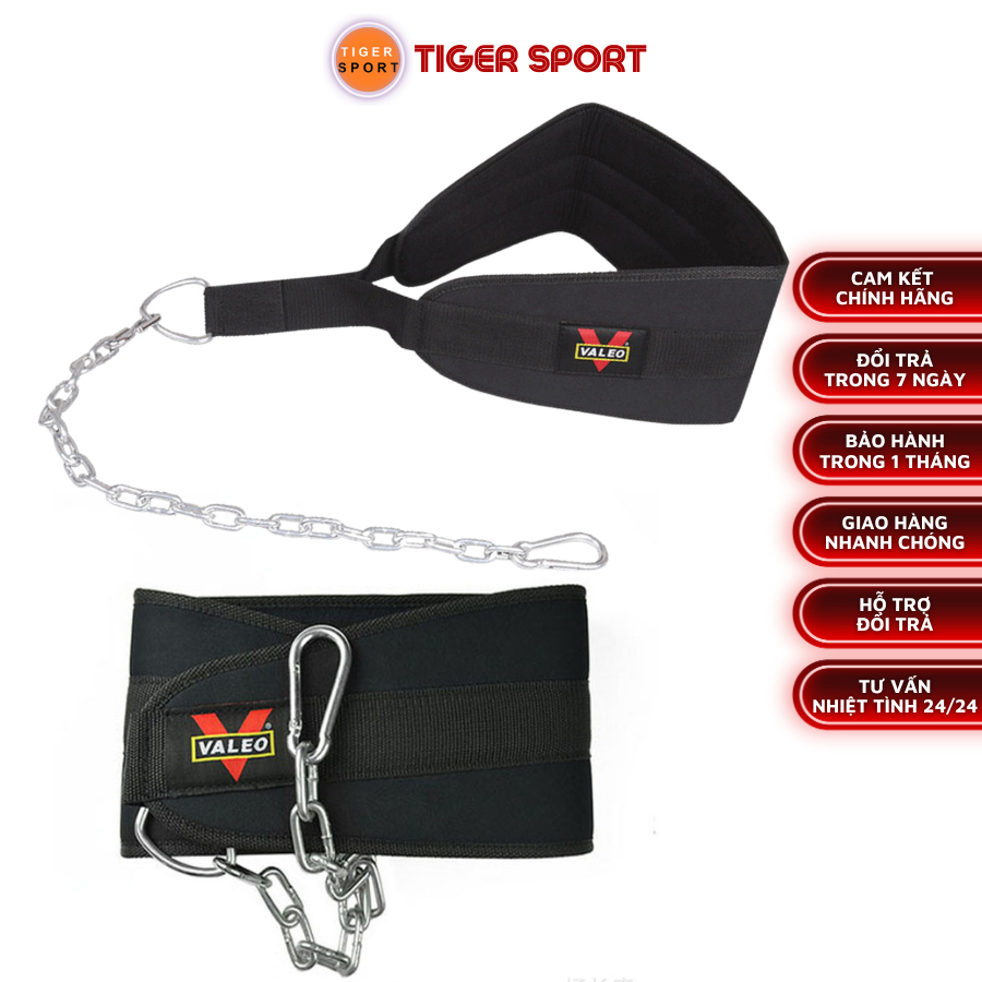 Đai Lưng Có Xích Treo Tạ Dip Belt Valeo, Móc Xích tạ Valeo, Tập Xà Đơn , Xà Kép , Squat