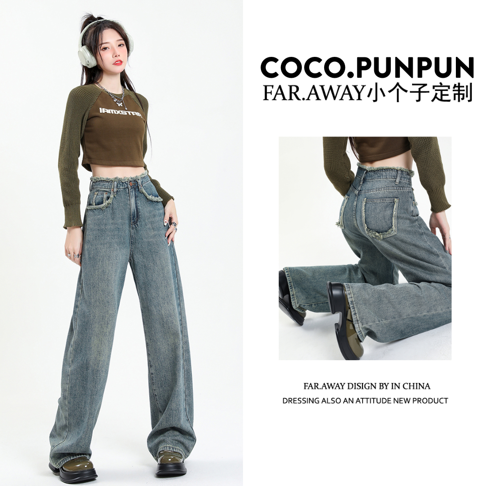Quần Jean Nữ Ống Suông Phối Lưng Tua Rua Chất Jean QC Siêu Dày Dặn TF05 CoCo.PunPun