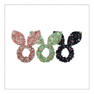 Cột tóc scrunchies tai thỏ hoa nhí