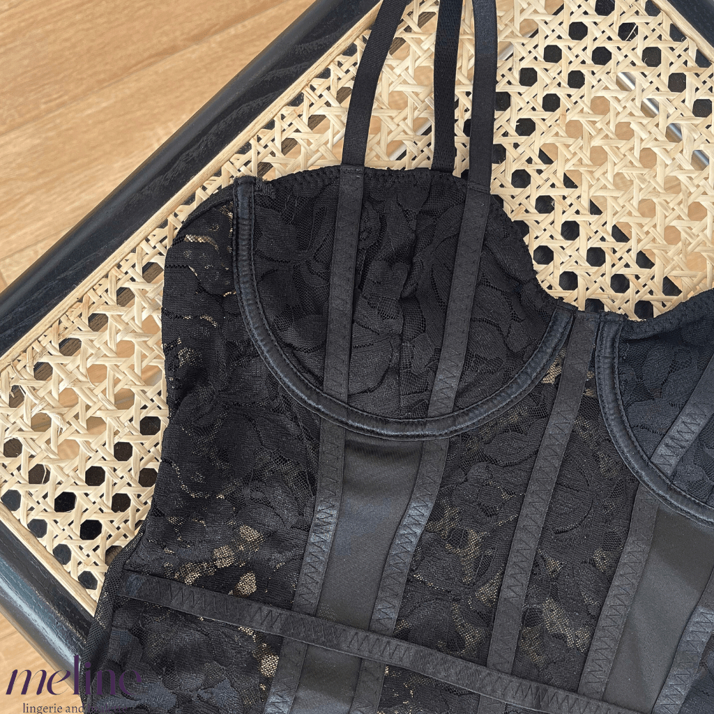 Bodysuit Áo Liền Thân Ren Hoa Cao Cấp Dáng Corset Dahlia Đen Meline | BigBuy360 - bigbuy360.vn