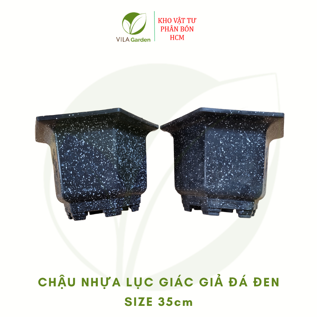 Chậu Nhựa Lục Giác Giả Đá Màu Đen Trồng Hoa, Cây Cảnh F35