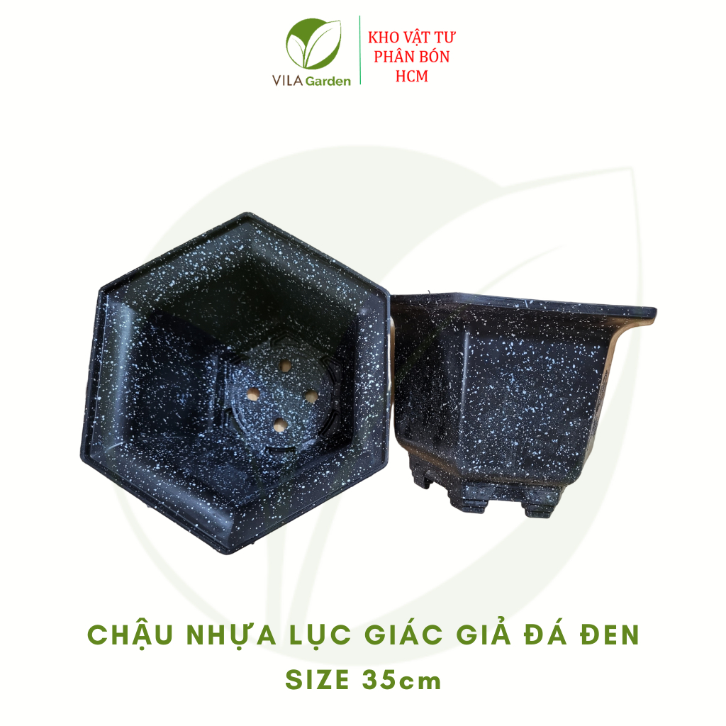 Chậu Nhựa Lục Giác Giả Đá Màu Đen Trồng Hoa, Cây Cảnh F35