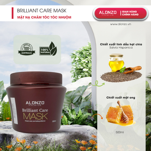 Mặt Nạ Australia ALONZO Cấp Ẩm Dưỡng Tóc Bóng Mượt Phục Hồi Tóc Nhuộm Cao Cấp Chiết Xuất Mật Ong và Dầu Hạt Chia ALONZO