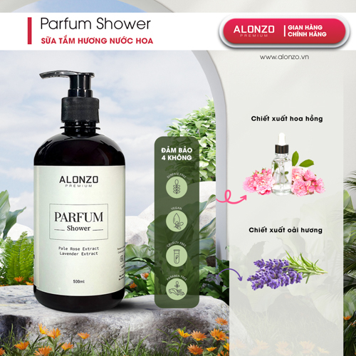 Sữa Tắm Australia ALONZO Hoa Hồng Oải Hương Sáng Da Dưỡng Ẩm Ngăn Ngừa Lão Hóa Cao Cấp Chiết Xuất Tự Nhiên ALONZO Parfum
