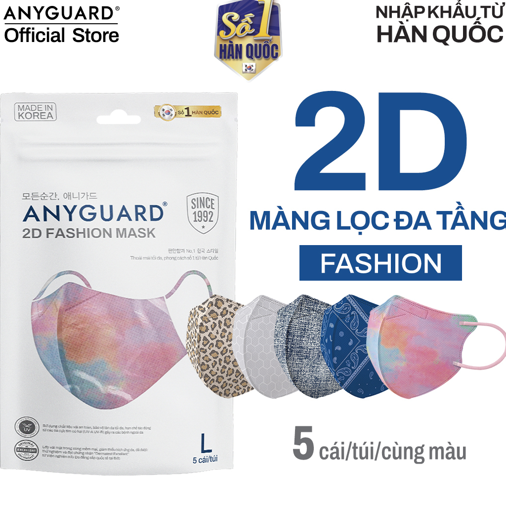 Khẩu Trang Nhập Khẩu Hàn Quốc Ngăn Tia Uv Chính Hãng Anyguard 2D Fashion 4 Lớp Họa Tiết Nổi Bật - Túi 5 Cái
