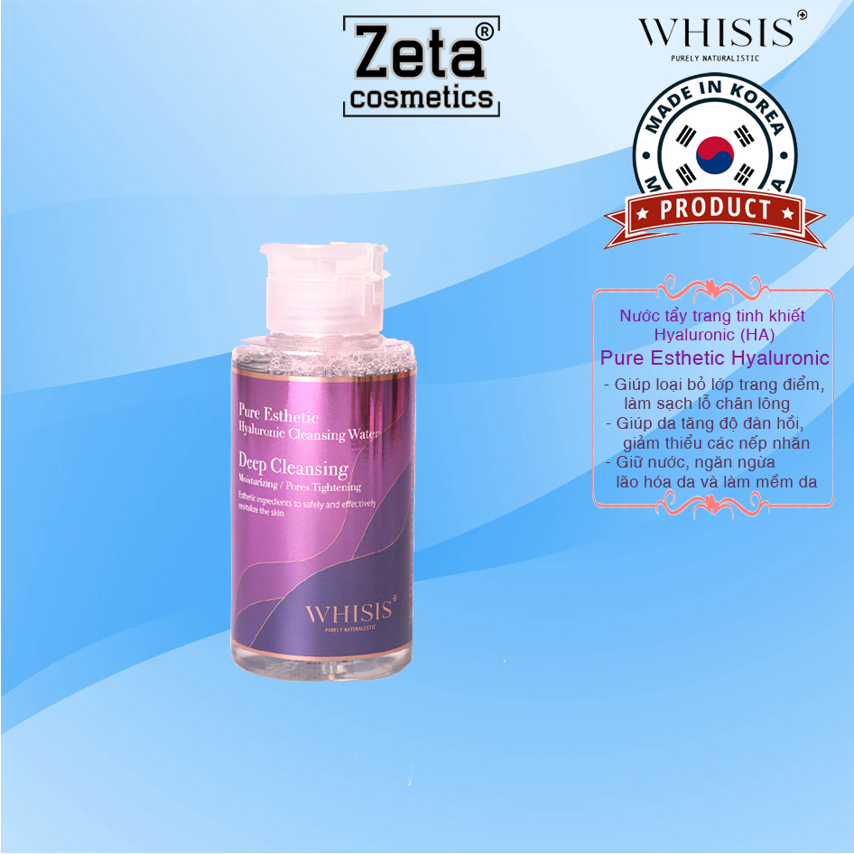 Nước tẩy trang tinh khiết Hyaluronic (HA) WHISIS Pure Esthetic Hyaluronic không chứa cồn, sạch sâu lỗ chân lông