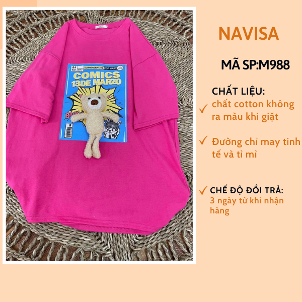 Áo thun cotton khô 3158 có  kèm gấu thật  in chữ COMI13DE siêu cute phong cách Hàn Quốc NAVISA  M988