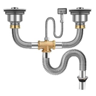 Bộ xả chậu chén 2 hộc bằng inox 304, Bộ xả bồn rửa chén đôi 2 hộc