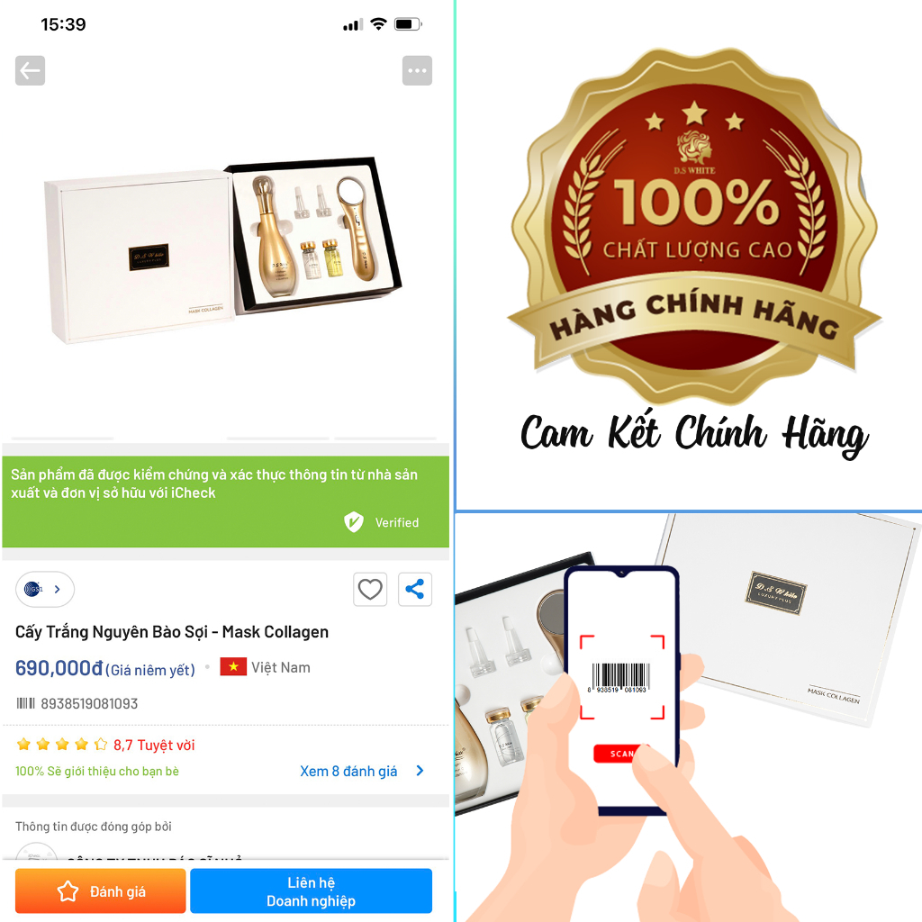 Cấy Trắng Da Mặt Nguyên Bào Sợi Dưỡng Trắng, Căng Bóng, Mờ Nám Tàn Nhang