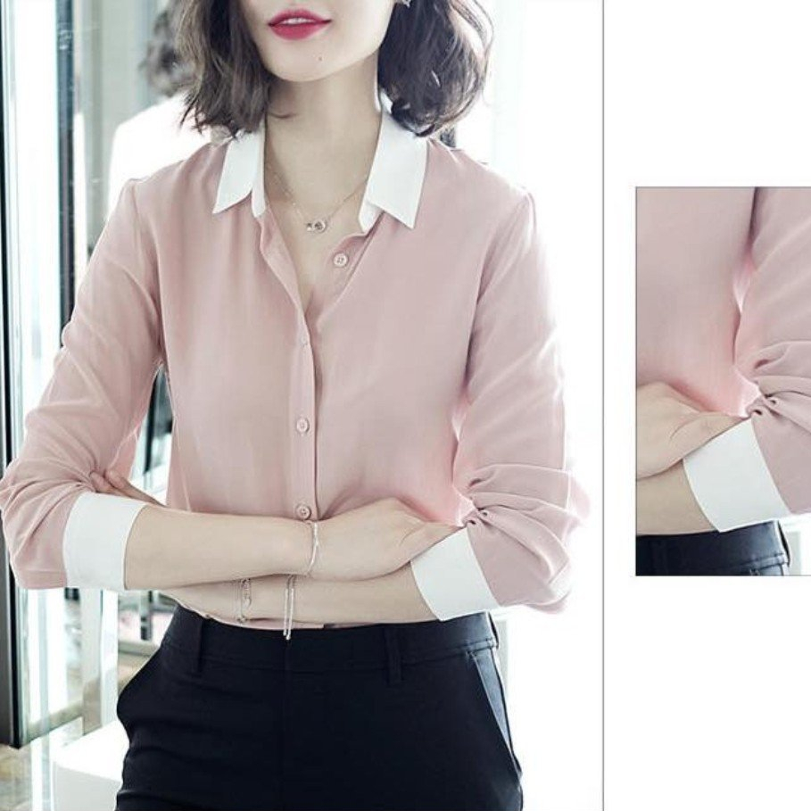 Sơ Mi Nữ Dài Tay Phối Cổ Trắng Thời Trang Công Sở EMEY Mẫu Hàng Thiết Kế Mới Nhất