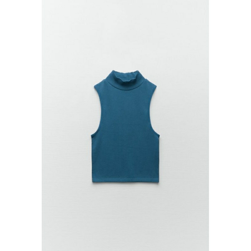 ZARA AUTHENTIC ( Có ảnh thật) Áo thun ba lỗ cổ lọ Zara màu xanh size M-L