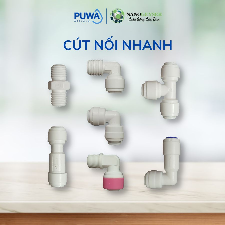 Cút nối nhanh máy lọc nước NANO GEYSER được làm từ nhựa chất lượng cao, Van 1 chiều, Cút màng RO, Cút Bơm
