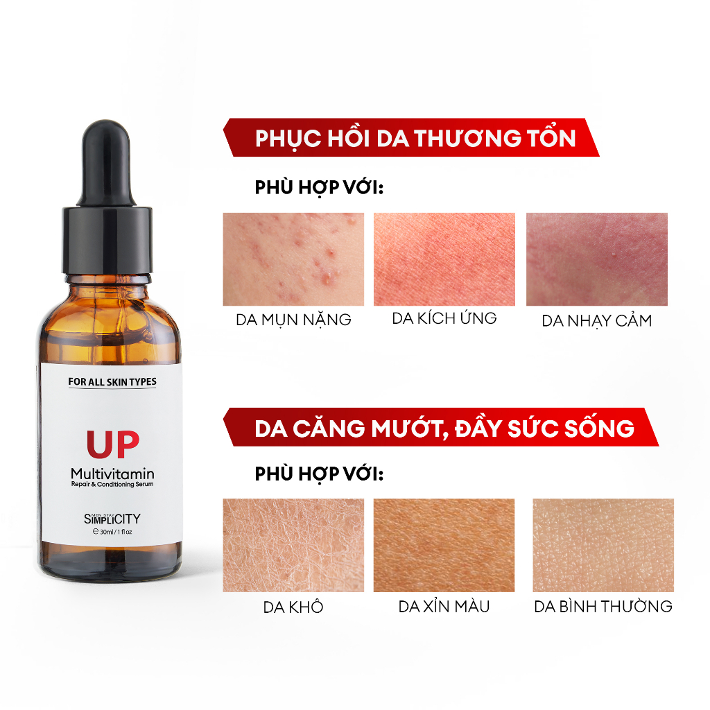 Serum phục hồi, cân bằng da đa vitamin rong nho cho nam Men Stay Simplicity Up Multivitamin Repair &amp; Conditioning 30ml