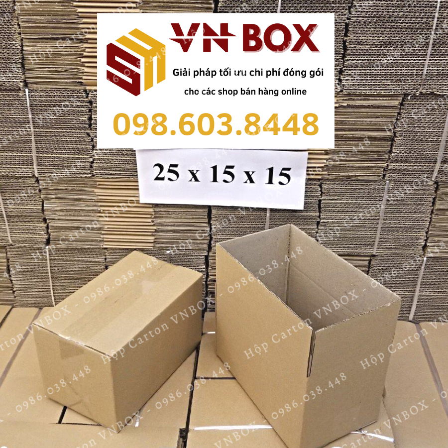 25x15x15 Hộp carton đóng hàng, hộp giấy gói hàng giá rẻ - VN BOX