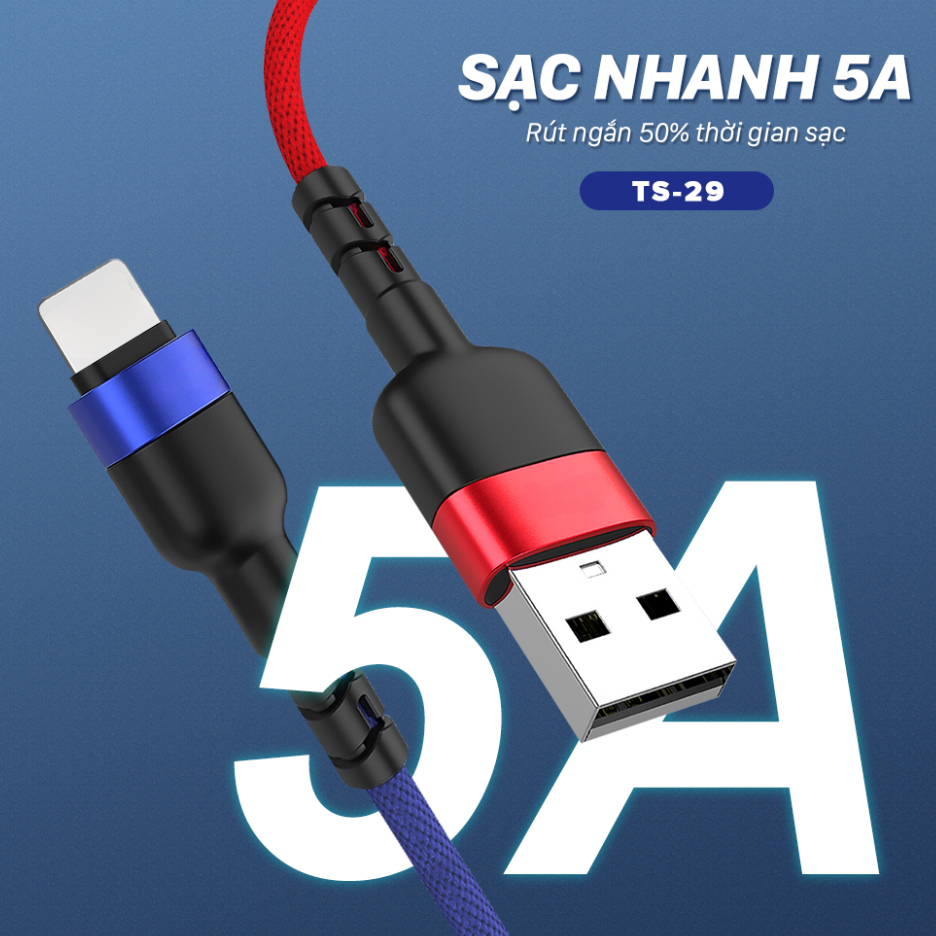 Cáp sạc điện thoại FENGZHI LIFE TS-29 5A dây bọc dù chống rối 2m sạc nhanh gồm 3 cổng sạc chính hãng