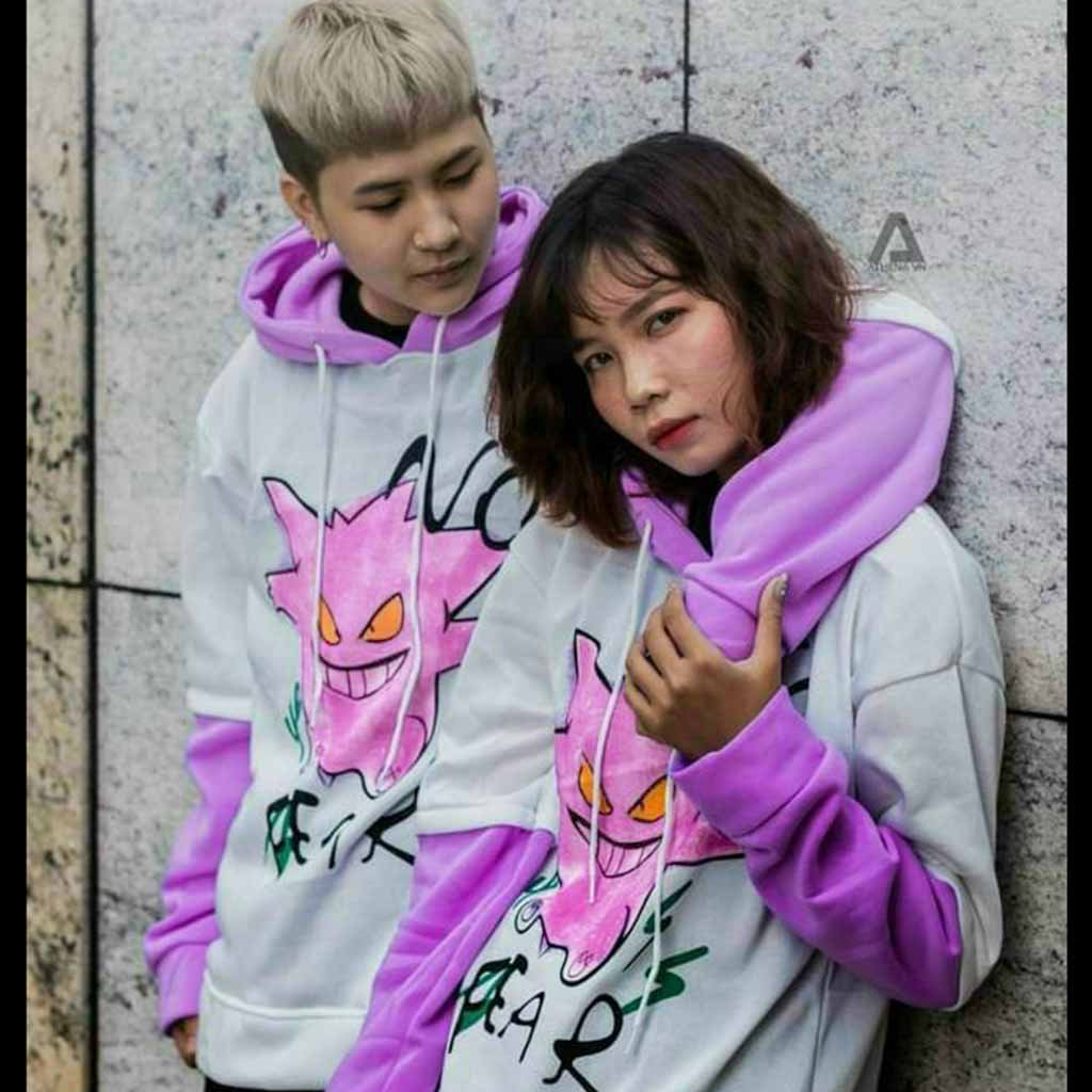 Áo khoác nam nữ Hoodie nỉ trơn Basic form rộng họa tiết gấu có mũ giá rẻ couple 3 màu kem đen hồng