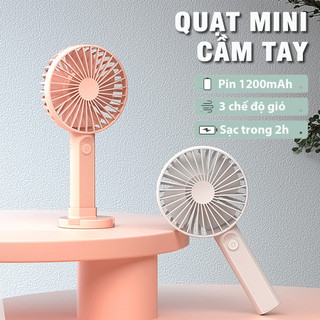 Quạt cầm tay mini tích điện có kê điện thoại 3 chế độ gió - pin 1200mah