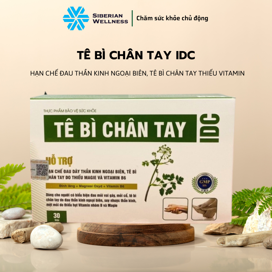 Tê bì chân tay IDC,tê đầu ngón tay giúp hạn chế đau dây thần kinh ngoại biên hộp 30 viên