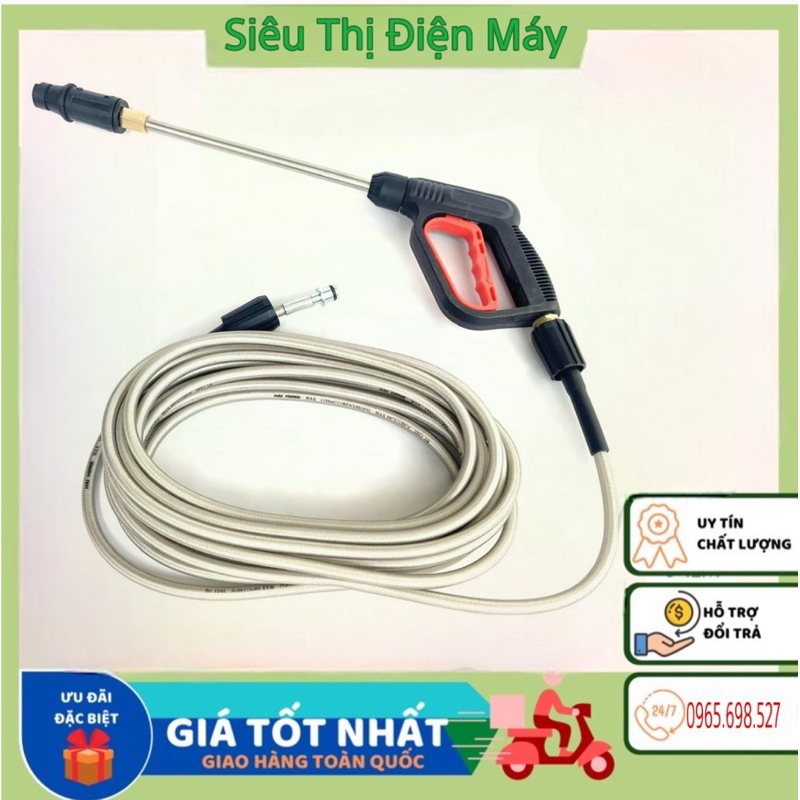 Bộ Dây Xịt Rửa Xe Áp Lực Cao 10m, 15m, 20m, 30 Mét Và Súng Rửa Xe Cò Đỏ Ren 22mm ( Kèm Ống Nối 30cm )