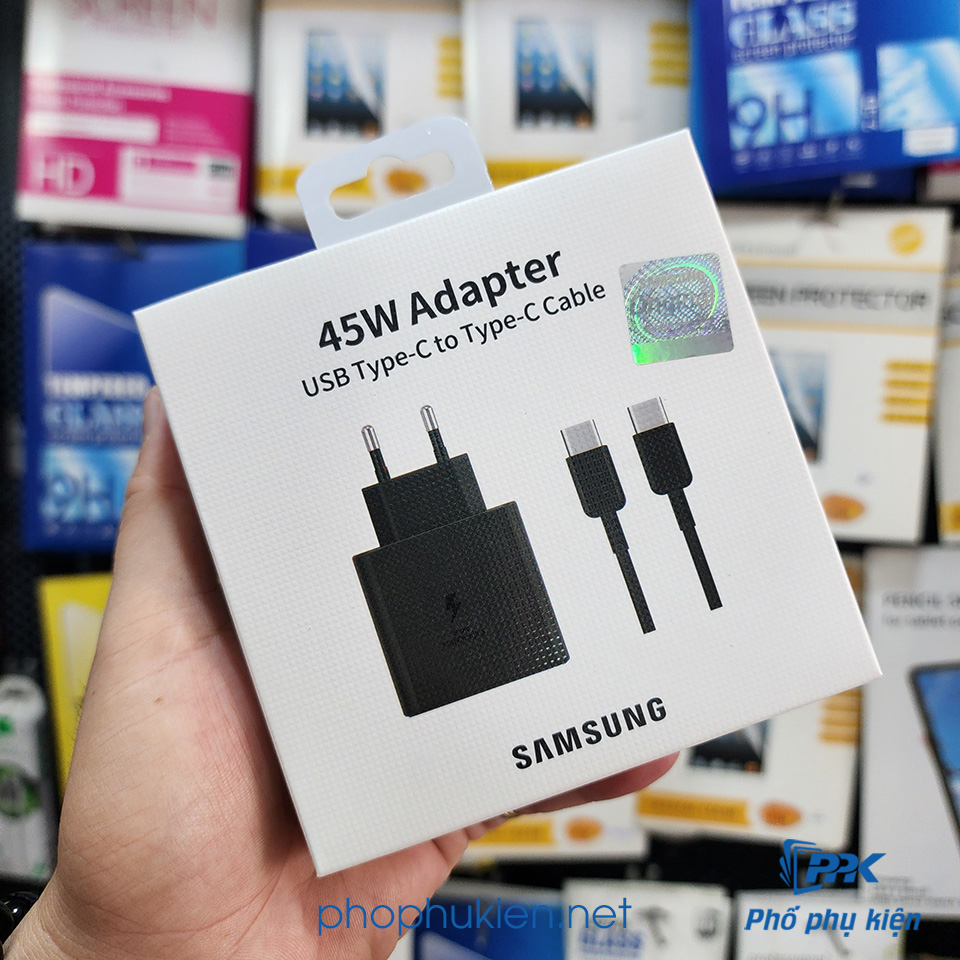 Bộ Sạc Siêu Nhanh 45W Zin Samsung Cho S23 Ultra, S22 Ultra, Note10 plus, S20 Ultra, Tab S7 Chân Tròn Kèm Cáp Type C to C