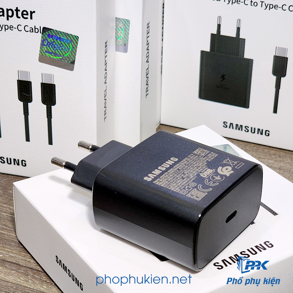 Bộ Sạc Siêu Nhanh 45W Zin Samsung Cho S23 Ultra, S22 Ultra, Note10 plus, S20 Ultra, Tab S7 Chân Tròn Kèm Cáp Type C to C
