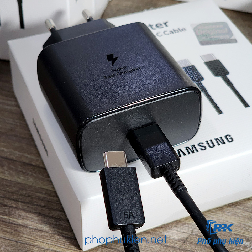Bộ Sạc Siêu Nhanh 45W Zin Samsung Cho S23 Ultra, S22 Ultra, Note10 plus, S20 Ultra, Tab S7 Chân Tròn Kèm Cáp Type C to C