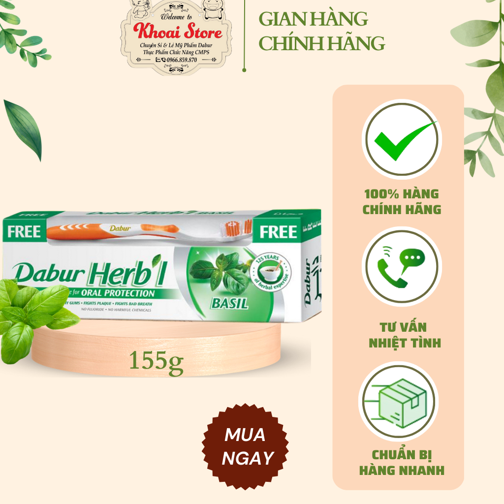 Kem Đánh Răng thảo dược Dabur Herbal - Húng Quế 155g