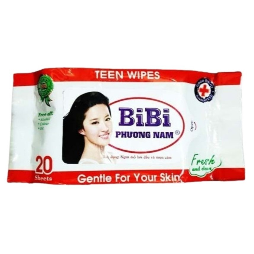 Khăn giấy ướt bỏ túi Bibi Teen Phương Nam 20 tờ tiện lợi an toàn, không gây dị ứng