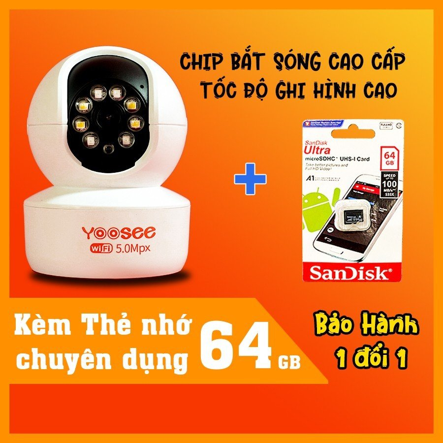 Camera YOOSEE không râu G999 Pro bản 12 LED 8 LED đế xoay cao cấp - BAN ĐÊM CÓ MÀU kèm thẻ nhớ 64Gb (BH 1 năm)
