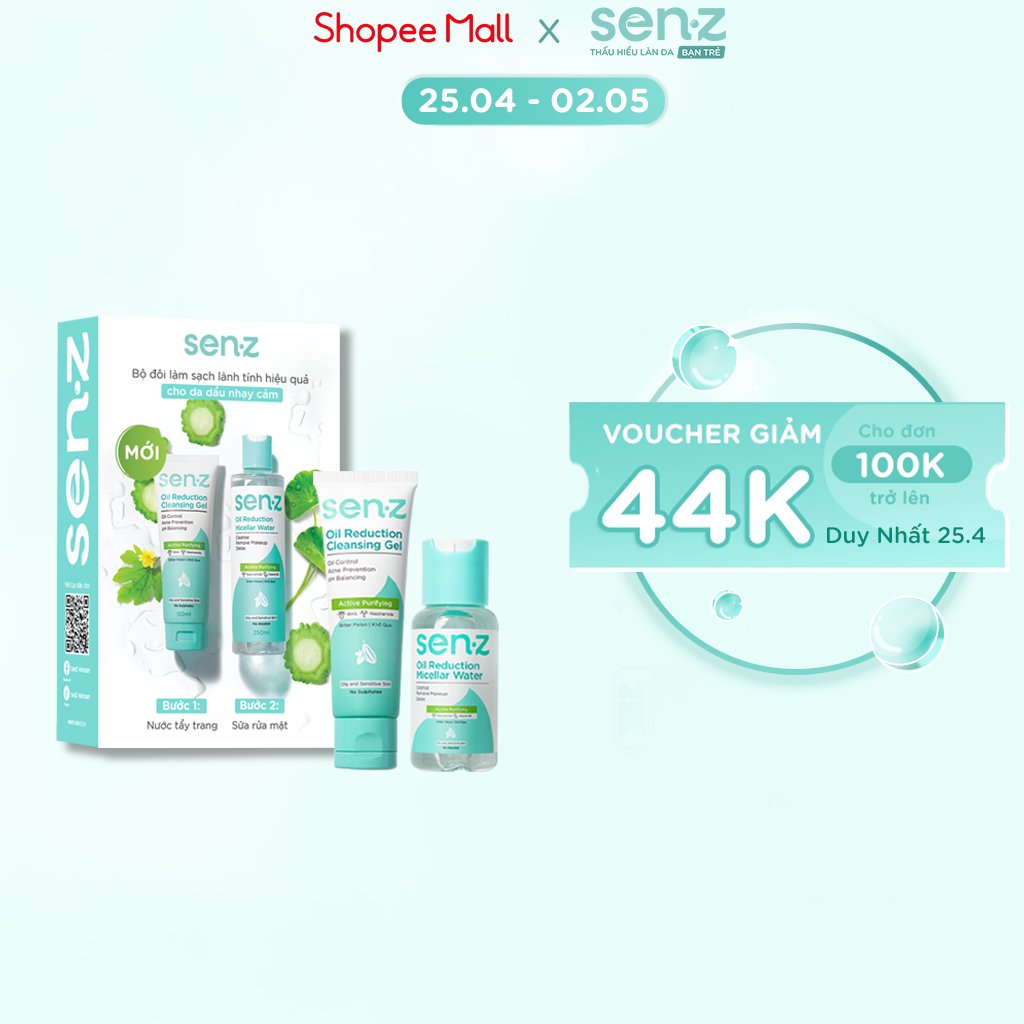 Bộ Tẩy Trang + Sữa Rửa Mặt Khổ Qua SenZ Oil Reduction Sạch Sâu Kiểm Soát Dầu Nhờn Cho Da Dầu 50ML + 30ML