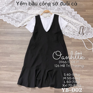 Yếm bầu công sở - váy bầu đồng phục - đầm yếm rời cổ tim khuy