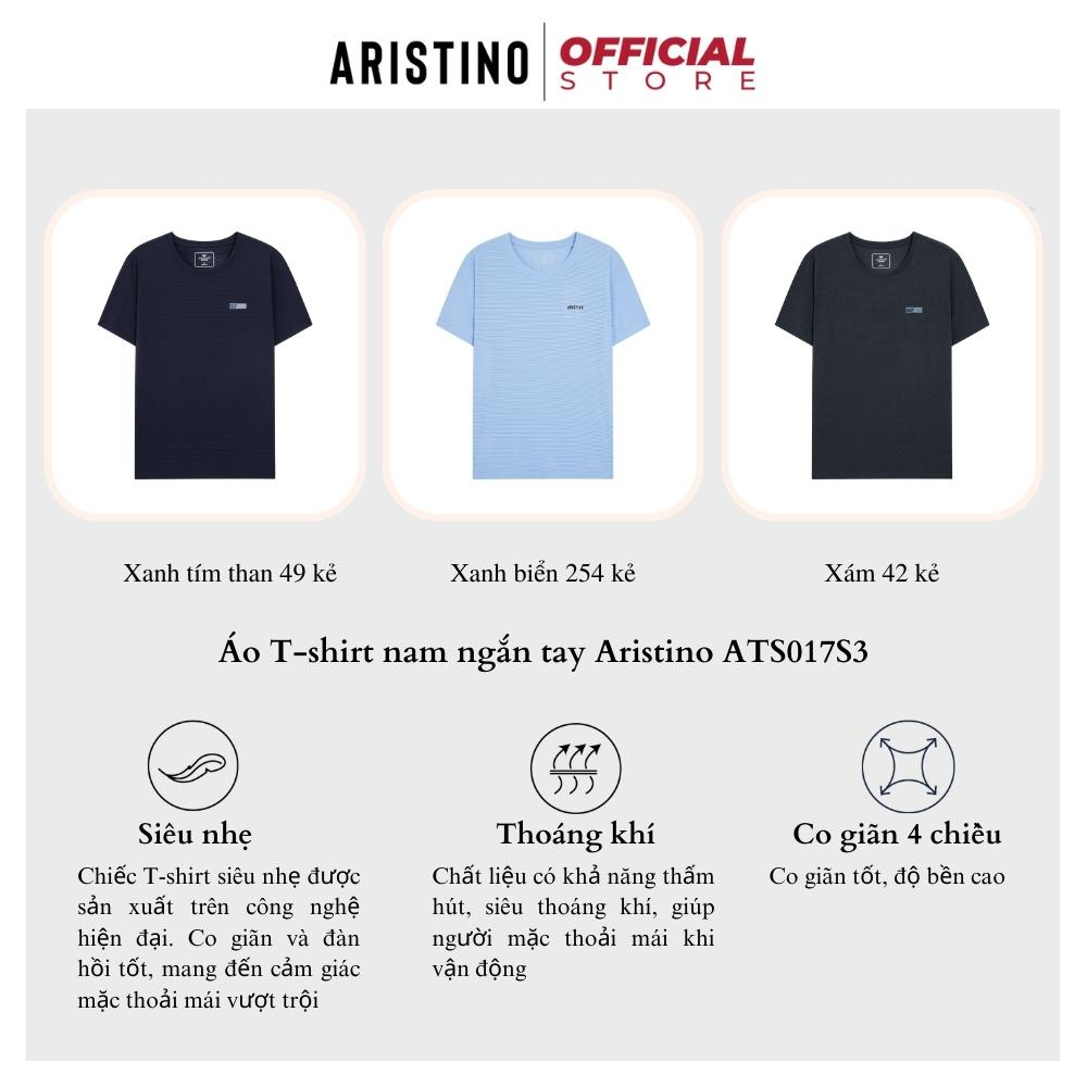 Áo thun nam cổ tròn ARISTINO ATS017S3 t-shirt tay ngắn suông nhẹ chất coolmax bo dệt thoáng khí thấm hút nhanh