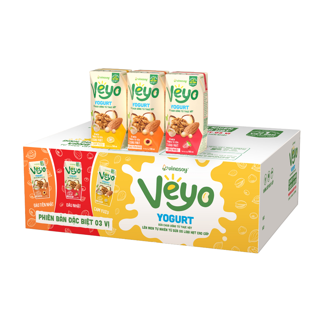 Thùng Sữa chua uống từ thực vật Veyo Yogurt Mix bản đặc biệt 03 vị (30 Hộp x 180ml)