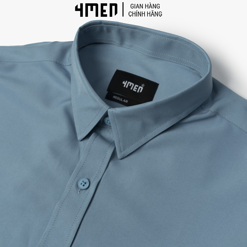 Áo Sơ Mi Nam Trơn Tay Dài 4MEN AOSOMI088 cổ Đức, vải chéo mềm mịn hạn chế nhăn, thoáng mát, thanh lịch, trẻ trung
