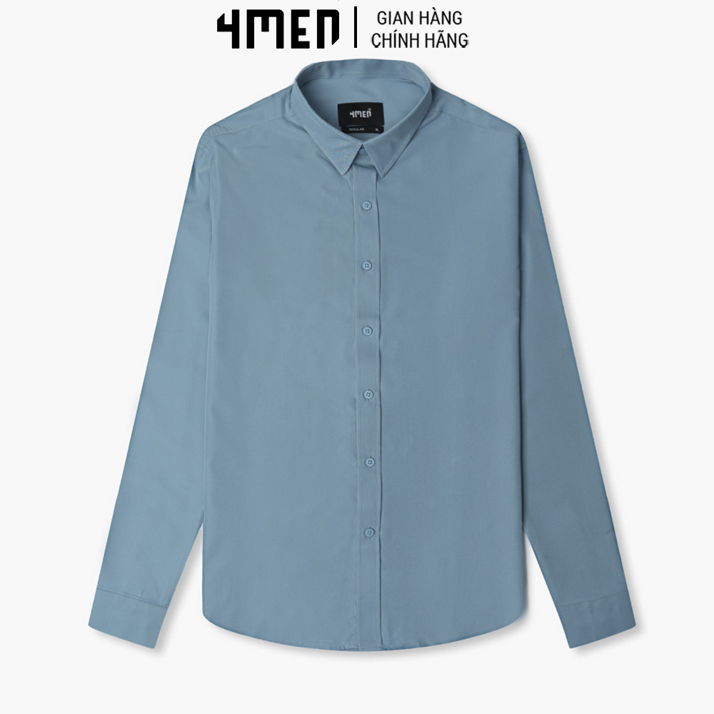 Áo Sơ Mi Nam Trơn Tay Dài 4MEN AOSOMI088 cổ Đức, vải chéo mềm mịn hạn chế nhăn, thoáng mát, thanh lịch, trẻ trung