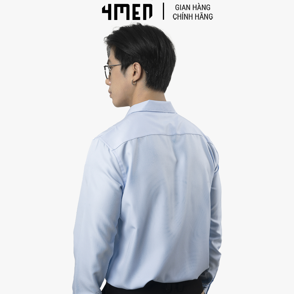 Áo sơ mi nam oxford trơn đẹp 4MEN SM070 tay dài form suông regular, vải oxford dày dặn, mềm mịn, thấm mồ hôi, co giãn