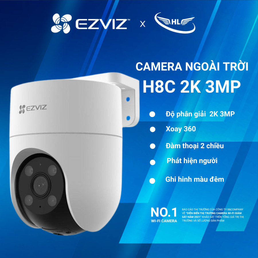 Camera WIFI ngoài trời, xoay 360 EZVIZ H8C MÀU ĐÊM, ĐÀM THOẠI 2 CHIỀU, tích hợp AI thông minh