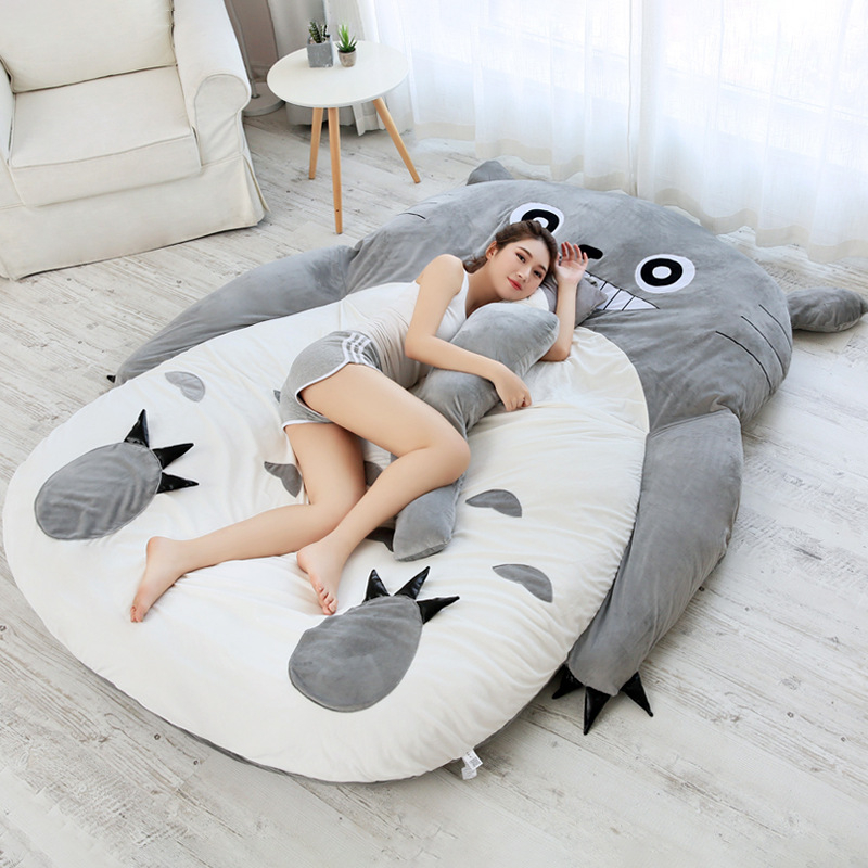 Giường Totoro-Đệm Giường Thêu Hình Thú Siêu Kute Cao Cấp Vải Bọc Mịn Không Xù Đệm Êm